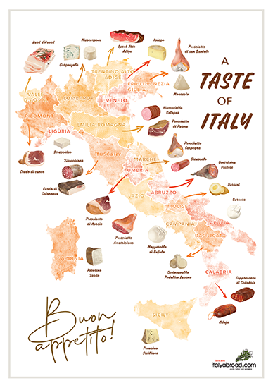 Italian Cheese and Charcuterie Map, Italyabroad.com