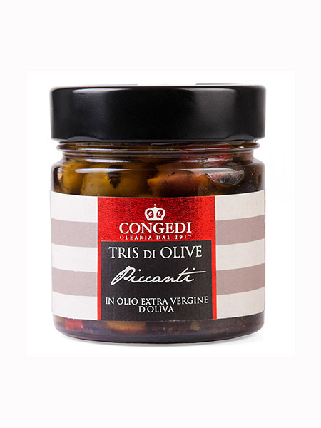Spicy Mixed Olives in EVO, Olearia Congedi